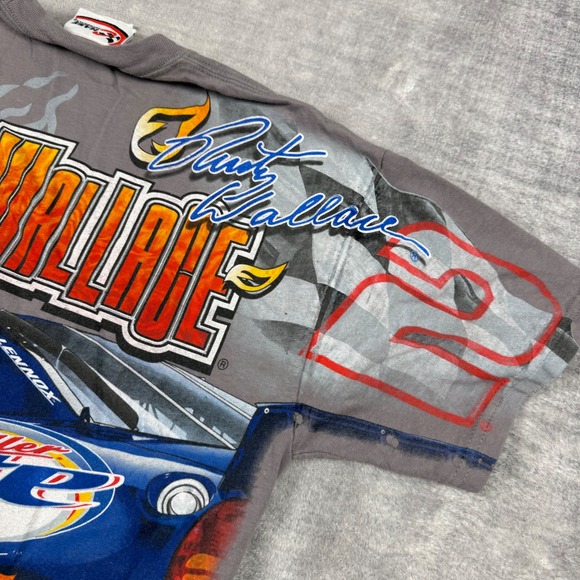 Rusty Wallace Shirt Mens Medium Gray Vtg All Over Print Chase Authentics Racing - Picture 8 of 12